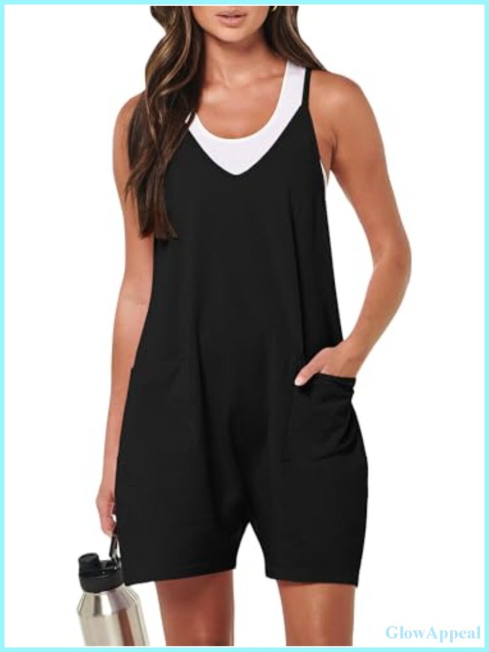 Women's Sleeveless Loose Romper Jumpsuit with Pockets Summer Casual Overall